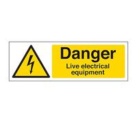 V Safety Danger Live Electrical Equipment - Landscape 300 x 100 mm - Glow In The Dark Self Adhesive Vinyl Safety Sign