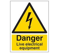V Safety Danger Live Electrical Equipment - Portrait 200 x 300 mm - Glow In The Dark Self Adhesive Vinyl Safety Sign