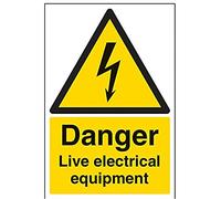 V Safety Danger, Live Electrical Equipment Warning Sign - 200mm x 300mm - Self Adhesive Vinyl