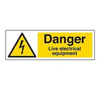 V Safety Danger, Live Electrical Equipment Warning Sign - 300mm x 100mm - Self Adhesive Vinyl