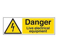 V Safety Danger, Live Electrical Equipment Warning Sign - 600mm x 200mm - Self Adhesive Vinyl