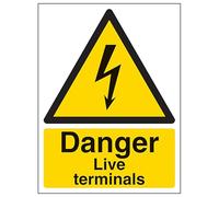 V Safety Danger Live Terminals - Portrait 150 x 200mm - 2mm Rigid Plastic Safety Sign