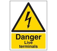 V Safety Danger, Live Terminals Warning Sign - 150mm x 200mm - Self Adhesive Vinyl