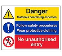 V Safety Danger Material Containing Asbestos Warning Sign - 400mm x 300mm - 1mm Rigid Plastic