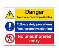 V Safety Danger Material Containing Asbestos Warning Sign - 400mm x 300mm - Self Adhesive Vinyl