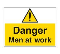 V Safety Danger Men At Work - Large Landscape 400 x 300 mm - 2mm Rigid Plastic Safety Sign
