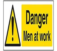 V Safety Danger, Men At Work Warning Sign - 300mm x 100mm - Self Adhesive Vinyl