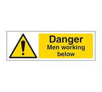 V Safety Danger Men Working Below - Landscape 300 x 100 mm - Glow In The Dark Self Adhesive Vinyl Safety Sign