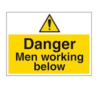 V Safety Danger Men Working Below - Large Landscape 400 x 300 mm - Glow In The Dark 1mm Rigid Plastic Safety Sign