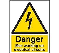 V Safety Danger, Men Working On Electrical Circuits Warning Sign - 150mm x 200mm - 1mm Rigid Plastic