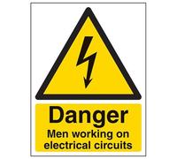 V Safety Danger, Men Working On Electrical Circuits Warning Sign - 150mm x 200mm - Self Adhesive Vinyl