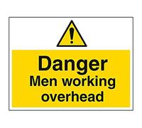 V Safety Danger Men Working Overhead Warning Sign - 400mm x 300mm - Self Adhesive Vinyl