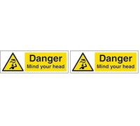 V Safety Danger Mind Your Head Sign - Landscape - 300mm X 100mm - 1mm Rigid Plastic (Pack of 2)