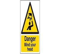 V Safety Danger Mind Your Head Warning Sign - 150mm x 200mm - 1mm Rigid Plastic