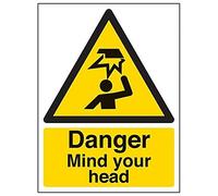 V Safety Danger Mind Your Head Warning Sign - 150mm x 200mm - 2mm Rigid Plastic