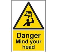 V Safety Danger Mind Your Head Warning Sign - 200mm x 300mm - 1mm Rigid Plastic