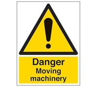 V Safety Danger Moving Machinery - Portrait 300 x 400 mm - 2mm Super-Tough Rigid Plastic Safety Sign