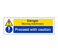 V Safety Danger Moving Machinery/Proceed With Caution 600 x 200 mm - Glow In The Dark 1mm Rigid Plastic Safety Sign
