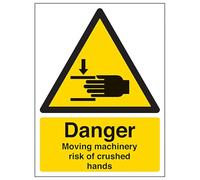 V Safety Danger Moving Machinery Risk Of Crushed Hands - Portrait 200 x 300mm - 2mm Rigid Plastic Safety Sign