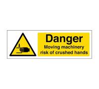 V Safety Danger Moving Machinery Risk Of Trapped Hands Sign - 300mm x 100mm - Self Adhesive Vinyl