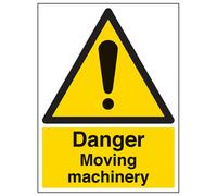 V Safety Danger Moving Machinery Warning Sign - Rigid Plastic - 450X600mm (X3)