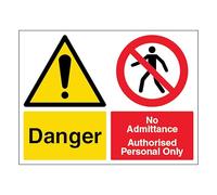 V Safety Danger/No Admittance - Landscape 600 x 450 mm - 2mm Rigid Plastic Safety Sign