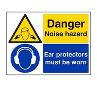 V Safety Danger Noise Hazard Ear Protector Must Be Worn Sign - 400mm x 300mm - 2mm Rigid Plastic