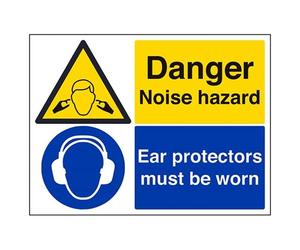 V Safety Danger Noise Hazard Ear Protector Must Be Worn Sign - 400mm x 300mm - 2mm Rigid Plastic