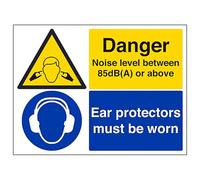 V Safety Danger Noise Levels 400 x 300 mm - 2mm Rigid Plastic Safety Sign
