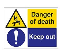 V Safety Danger Of Death/Keep Out 400 x 300 mm - 1mm Rigid Plastic Safety Sign