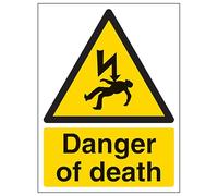 V Safety Danger Of Death - Portrait 150 x 200 mm - Glow In The Dark Self Adhesive Vinyl Safety Sign
