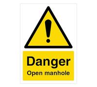 V Safety Danger Open Manhole - A4 210 x 297 mm (A4) - 1mm Rigid Plastic Safety Sign