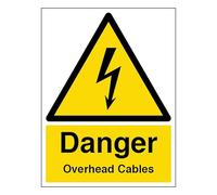 V Safety Danger Overhead Cables - Portrait 150 x 200mm - 2mm Rigid Plastic Safety Sign