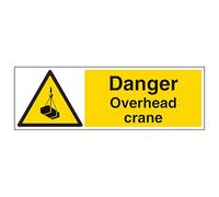 V Safety Danger Overhead Crane - Landscape 300 x 100 mm - Glow In The Dark 1mm Rigid Plastic Safety Sign
