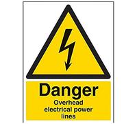 V Safety Danger, Overhead Electrical Power Lines Warning Sign - 300mm x 400mm - 1mm Rigid Plastic