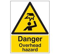 V Safety Danger Overhead Hazard - Portrait 200 x 300mm - 2mm Rigid Plastic Safety Sign