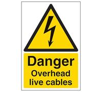 V Safety Danger Overhead Live Cables - Portrait 150 x 200mm - 2mm Rigid Plastic Safety Sign