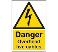 V Safety Danger, Overhead Live Cables Warning Sign - 200mm x 300mm - 1mm Rigid Plastic