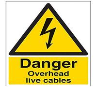 V Safety Danger, Overhead Live Cables Warning Sign - 300mm x 400mm - 1mm Rigid Plastic