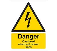 V Safety Danger Overhead Power Lines - Portrait 150 x 200 mm - Glow In The Dark 1mm Rigid Plastic Safety Sign