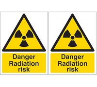 V Safety Danger Radiation Risk - Portrait 150 x 200 mm - 3mm Brushed Aluminium Composite Safety Sign (Pack of 2)