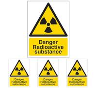V Safety Danger Radioactive Substance - Portrait 150 x 200mm - 2mm Rigid Plastic Safety Sign (Pack of 4)