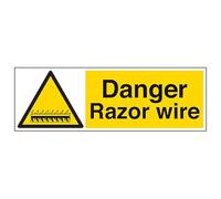 V Safety Danger Razor Wire - Landscape 300 x 100 mm - Glow In The Dark 1mm Rigid Plastic Safety Sign