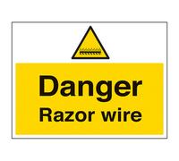 V Safety Danger Razor Wire Warning Safety Sign - Rigid Plastic - 600X450mm (X3)