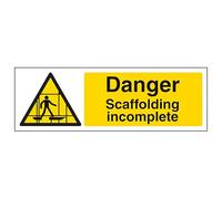 V Safety Danger Scaffolding Incomplete - Landscape 300 x 100 mm - Glow In The Dark Self Adhesive Vinyl Safety Sign