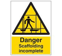 V Safety Danger Scaffolding Incomplete - Portrait 200 x 300 mm - Glow In The Dark Self Adhesive Vinyl Safety Sign