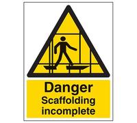 V Safety Danger Scaffolding Incomplete Sign - 300mm x 400mm - Self Adhesive Vinyl