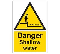 V Safety Danger Shallow Water - Portrait 200 x 300 mm - 3mm Brushed Aluminium Composite Safety Sign