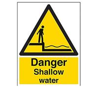 V Safety Danger Shallow Water Warning Sign - 300mm x 400mm - 1mm Rigid Plastic