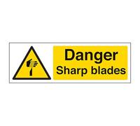 V Safety Danger Sharp Blades - Landscape 300 x 100 mm - 3mm Brushed Aluminium Composite Safety Sign